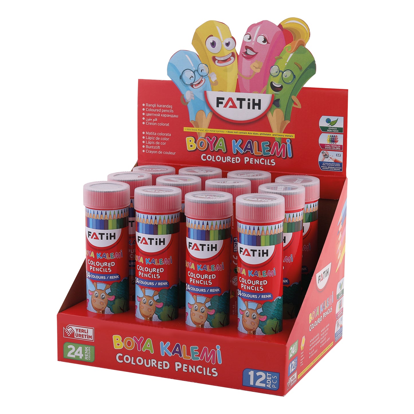 Crayones exagonales Fatih 24 colores en tubo de aluminio