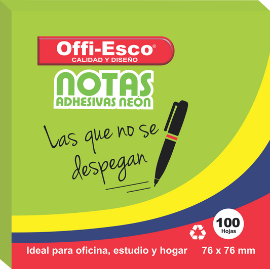 Notas adhesivas 76×76 mm Colores neón PQ x 100 hojas OE-360