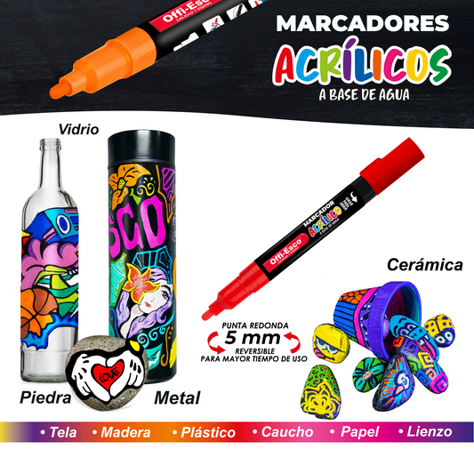 Marcadores acrílicos punta redonda 5 mm Estuche*6 OE-586-6