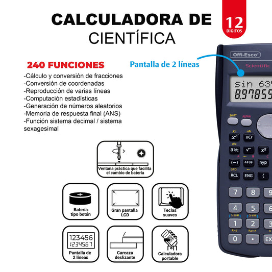 Calculadora científica 12 dígitos – 240 funciones OE-985