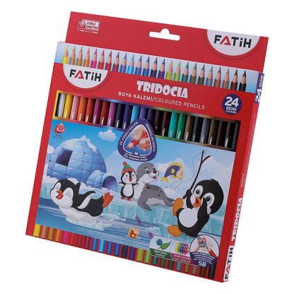 Crayones triangulares Fatih 33260 Tridocia, colores vivos, 24 colores