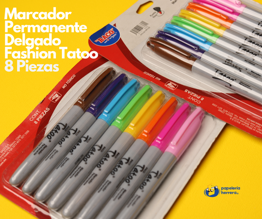 Marcador Permanente Delgado Fashion Blíster con 8 Piezas Tatoo