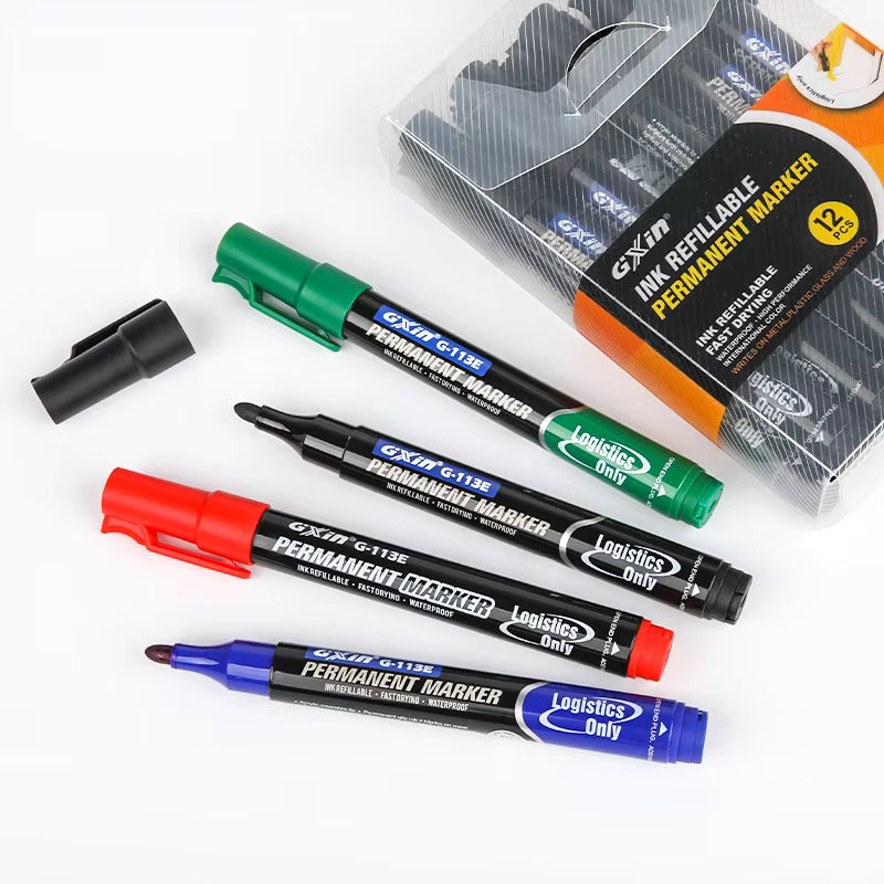 Marcador Permanente Recargable GXIN G-113E Punta Redonda Display 12 unids
