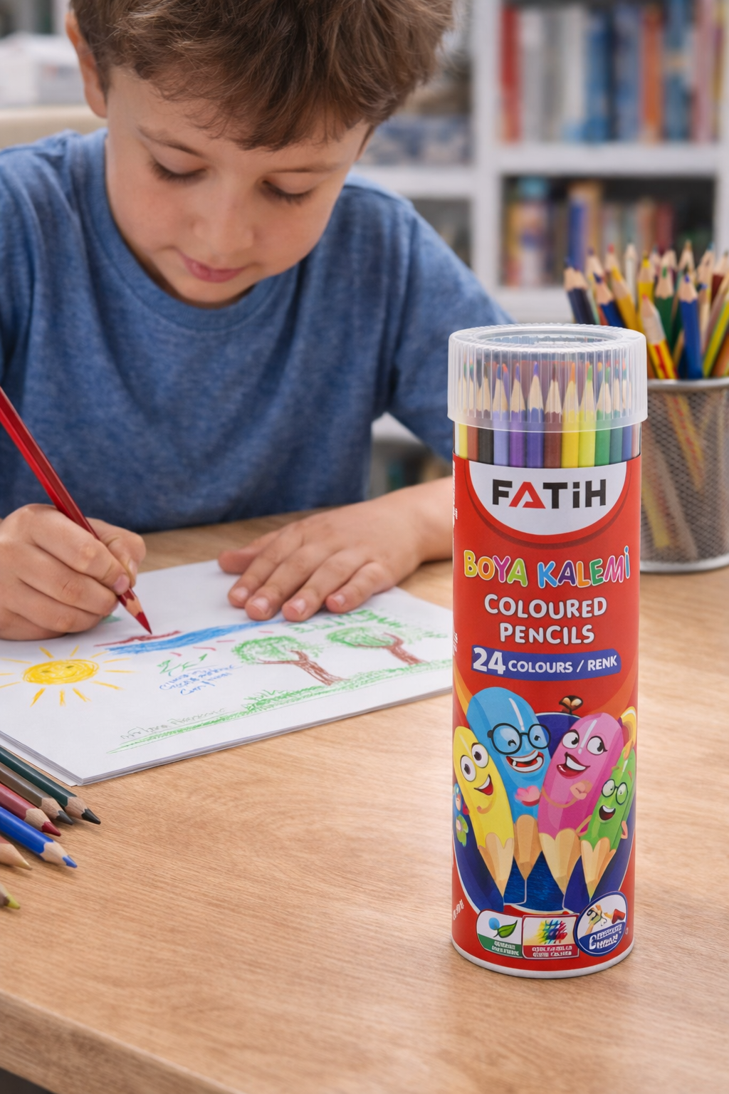 Crayones exagonales Fatih 24 colores en tubo de aluminio