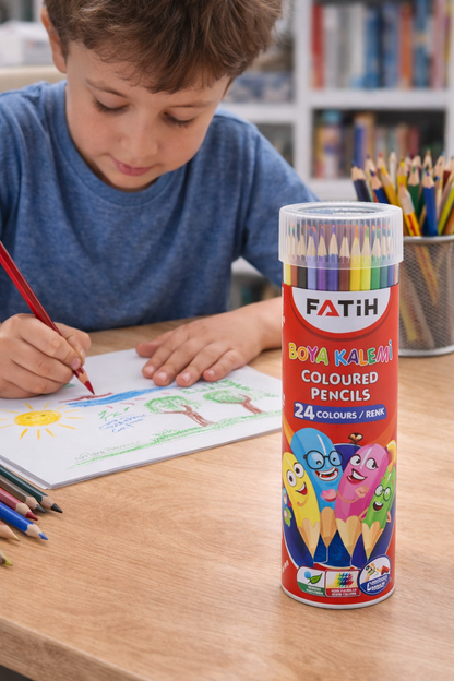 Crayones exagonales Fatih 24 colores en tubo de aluminio