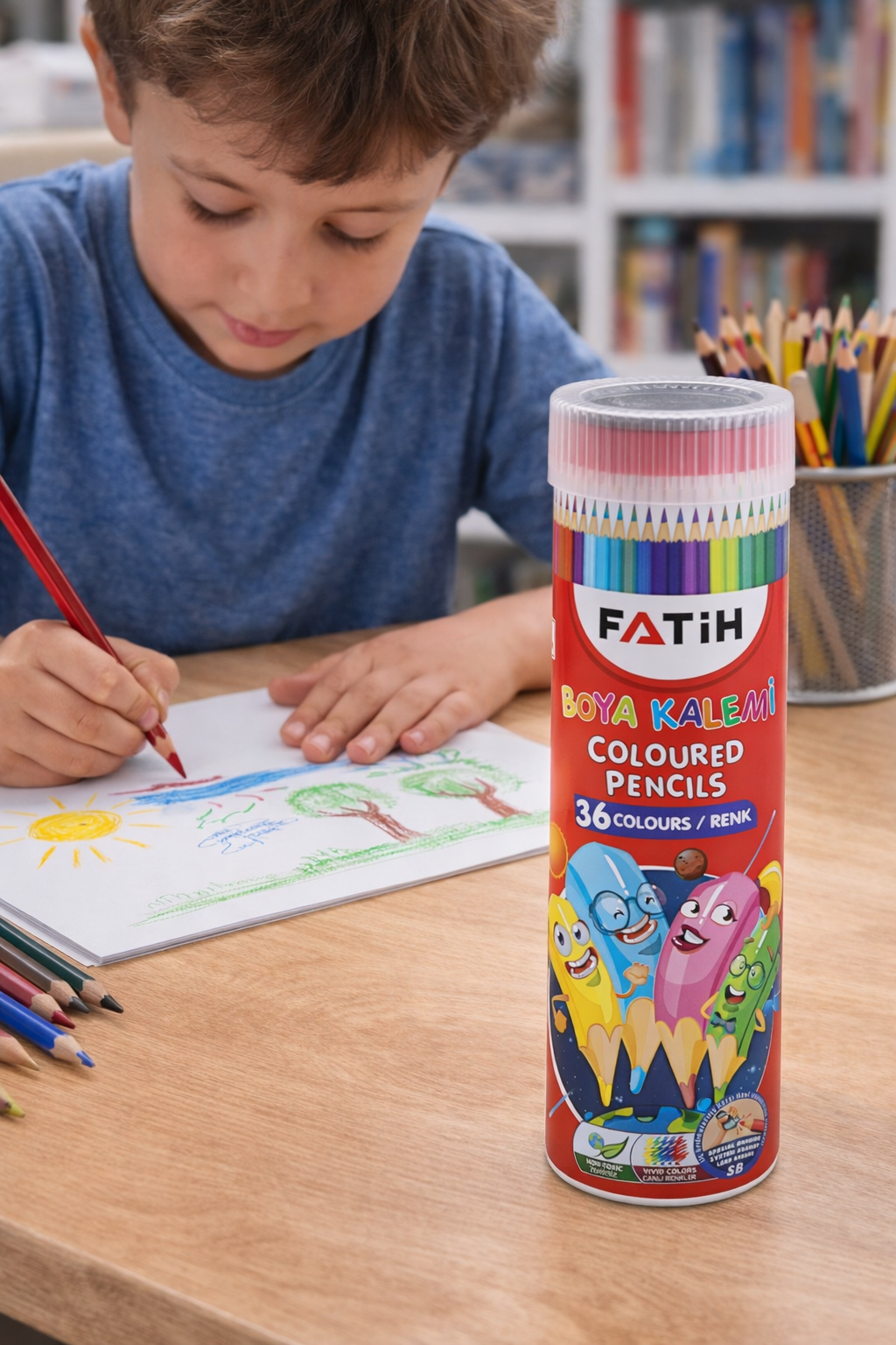 Crayones exagonales Fatih 36 colores en tubo de aluminio