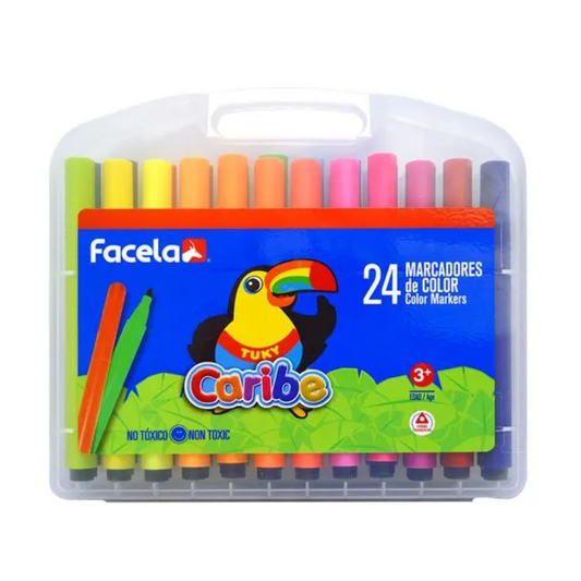 MARCADORES EN ESTUCHE FACELA ESTUCHE PLASTICO 24 COLORES