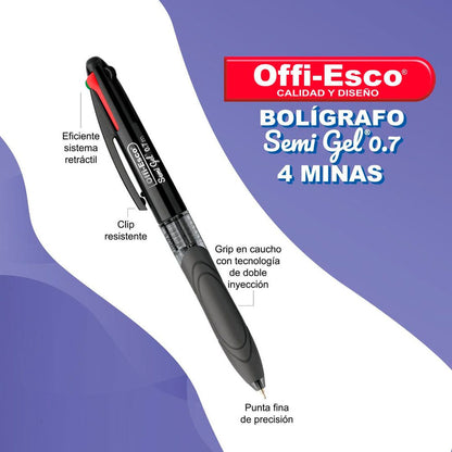 Bolígrafo OE-016F 4 en 1 0.7 mm Colores Tradicionales