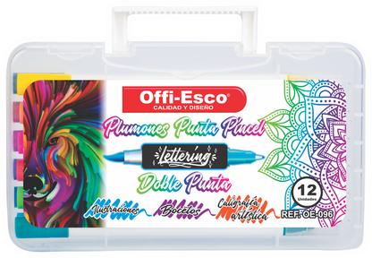 Marcadores punta pincel Doble punta x 12 Unds OE-096