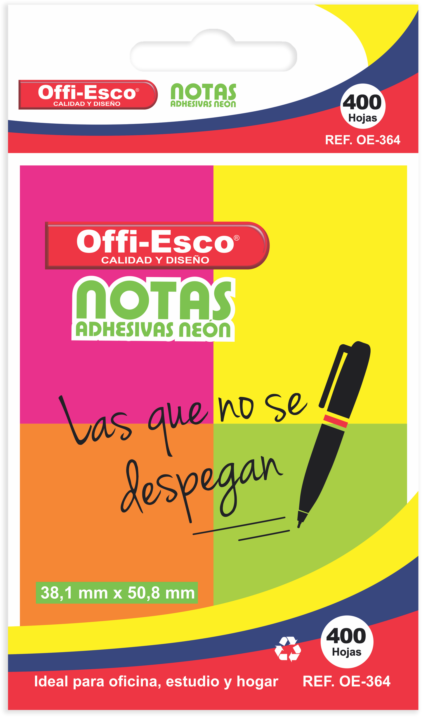 Notas adhesivas neón x4 38x50mm PQ x 400 hojas OE-364