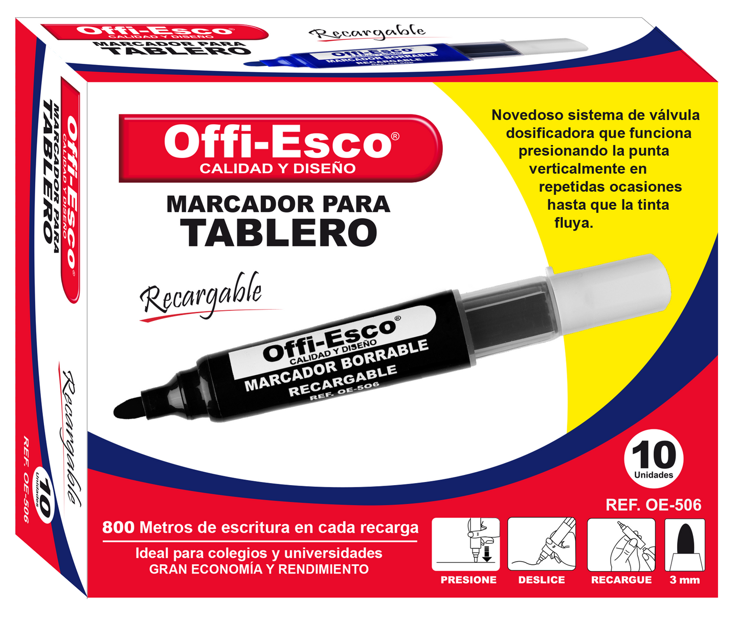 Marcador borrable recargable para pizarron OE-506 Colores