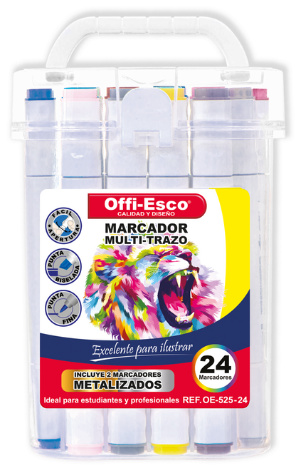 Marcador permanente multi-trazo x 24 Unds OE-525-24
