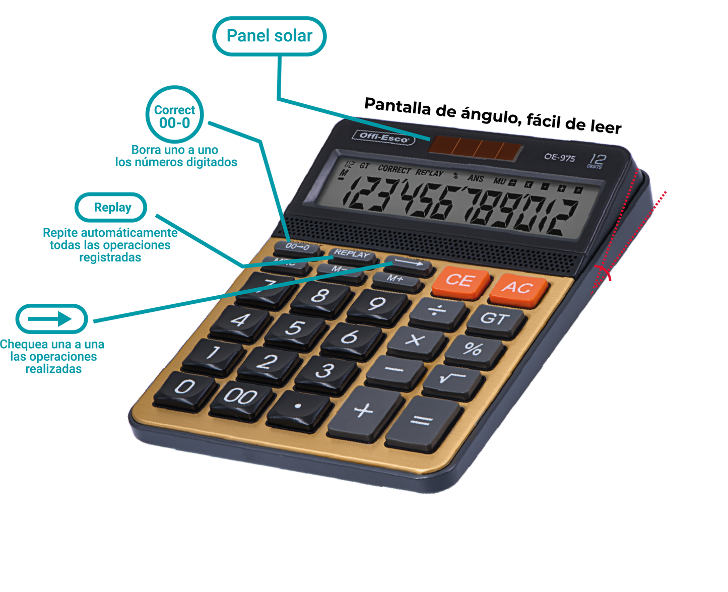 Calculadora electrónica 12 dígitos OE-975 OFFIESCO