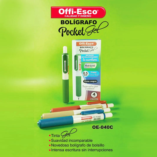 Boligrafo OE-040C Gel 0.5MM Pocket Display de 4 tinta negra