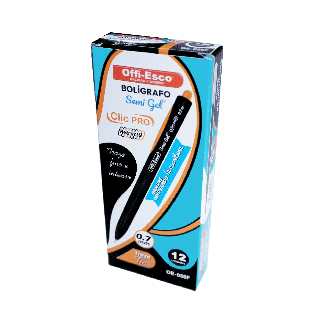 Bolígrafo Retráctil OE-056F Semi Gel Clic PRO Negro por Docena