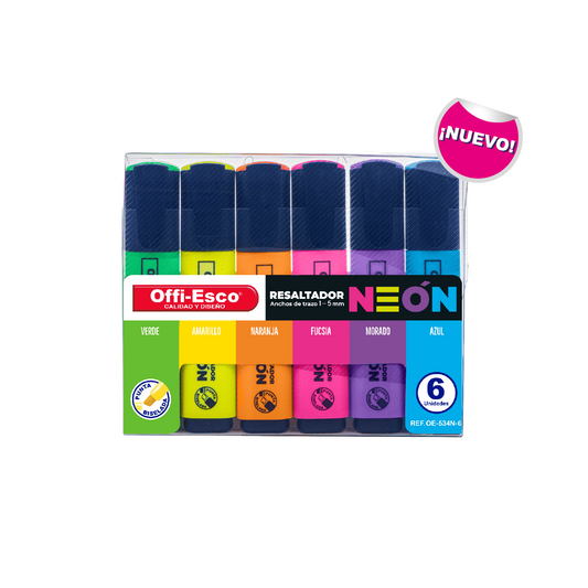 Resaltador Neón Offi Esco – Estuche de 6 Unidades