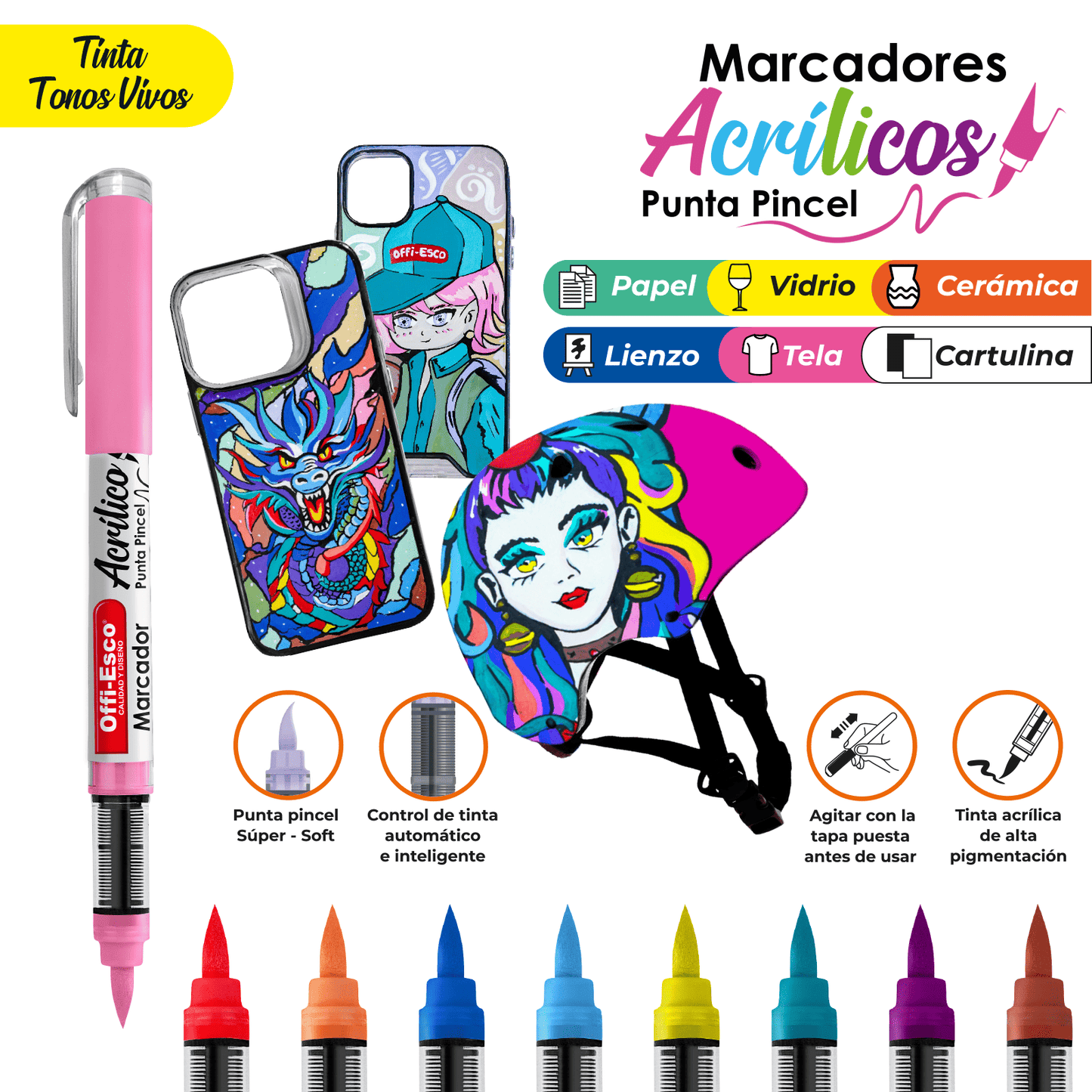 Marcadores Acrílicos Punta Pincel OE-580-12