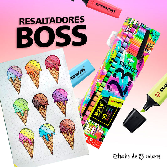 Stabilo estuche de marcadores resaltadores Boss de 23 colores neon y pastel