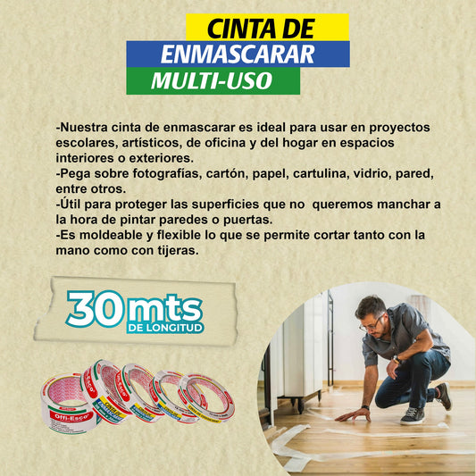 Cinta de enmascarar (maskin tape) 24 mm x 30 mts