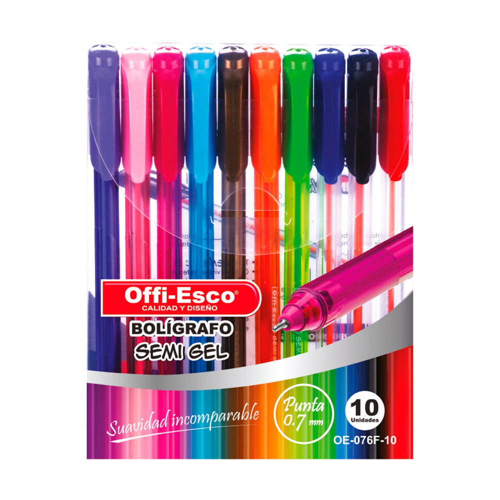 Estuche de boligrafos escarchados semi gel 0.7mm triangular x10 unidades