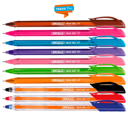 Estuche de boligrafos escarchados semi gel 0.7mm triangular x10 unidades