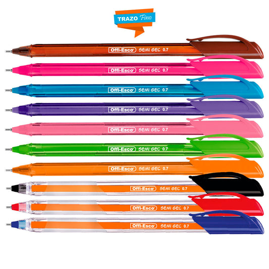 Estuche de boligrafos escarchados semi gel 0.7mm triangular x10 unidades