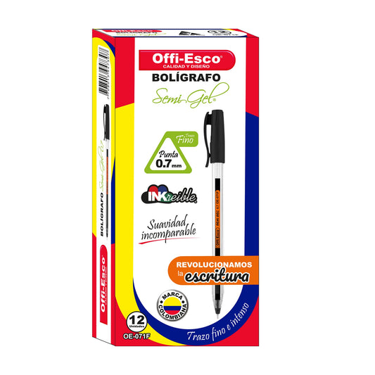 Bolígrafo semi gel 0.7 m OE-071F TRIANGULAR  AZUL UNIDAD