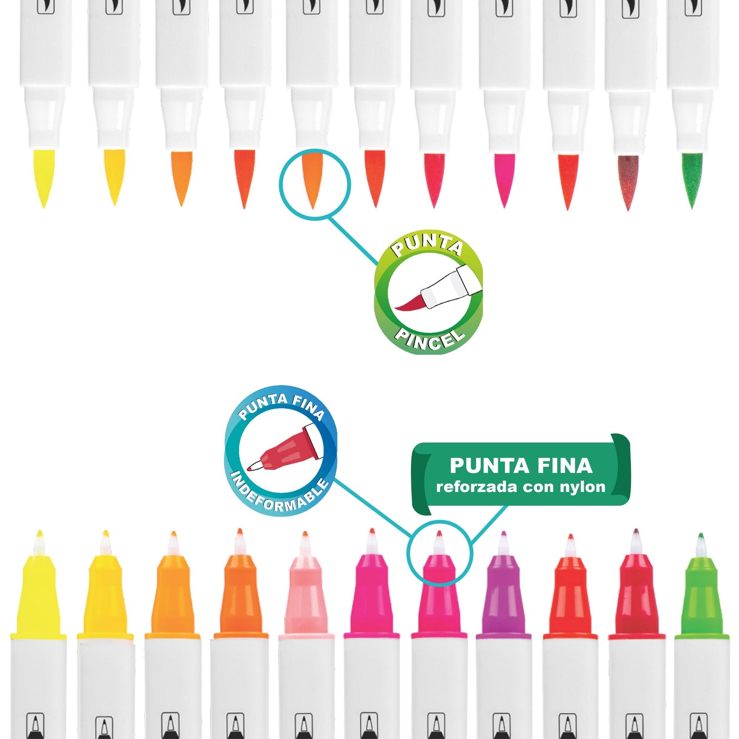 Marcadores punta pincel Doble punta x 12 Unds OE-096