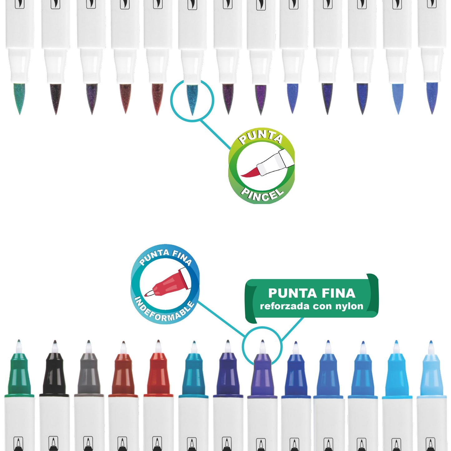Marcadores punta pincel Doble punta x 24 Unds OE-097