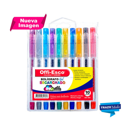 Estuche de Bolígrafos de gel escarchado 1.0 m x10 Unidades