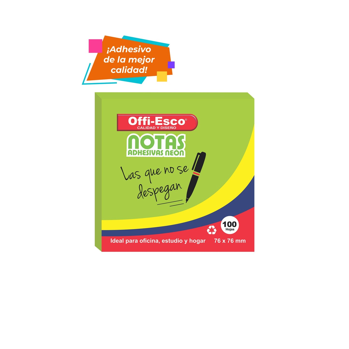 Notas adhesivas 76×76 mm Colores neón PQ x 100 hojas OE-360