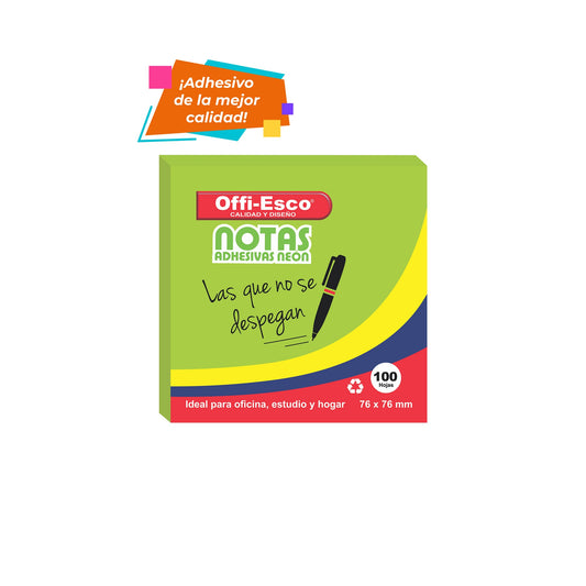 Notas adhesivas 76×76 mm Colores neón PQ x 100 hojas OE-360