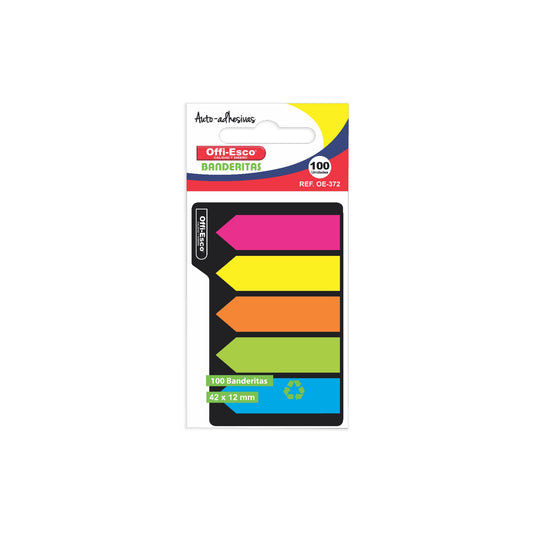 Banderitas plásticas neón 44×12.5 mm PQ x 100 banderitas OE-372