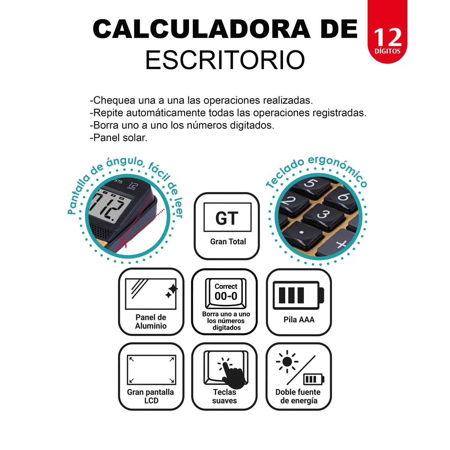 Calculadora electrónica 12 dígitos OE-975 OFFIESCO